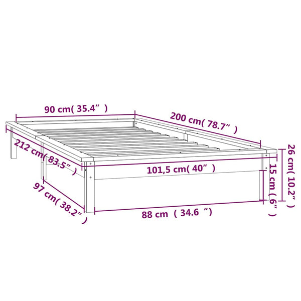 Massivholzbett Weiß mit LED 90x200 cm