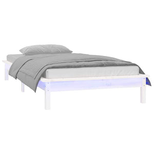Massivholzbett Weiß mit LED 90x200 cm