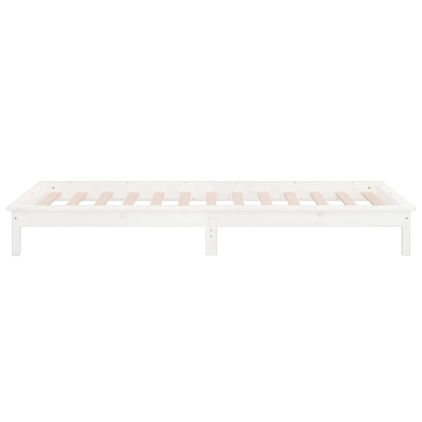 Massivholzbett Weiß mit LED 90x200 cm