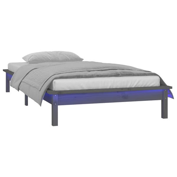 Massivholzbett Grau mit LED 90x200 cm