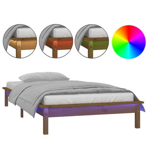 Massivholzbett 90x200 cm mit LED Honigbraun