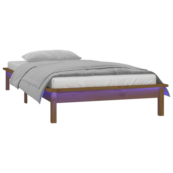 Massivholzbett 90x200 cm mit LED Honigbraun