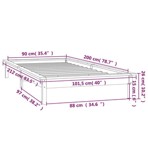 Massivholzbett 90x200 cm mit LED Honigbraun