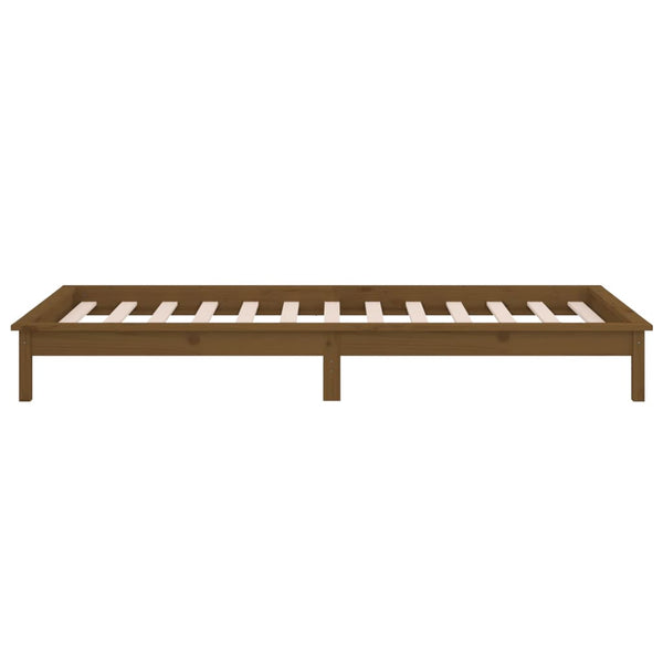 Massivholzbett 90x200 cm mit LED Honigbraun