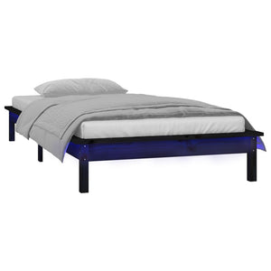 Schwarzes Holzbett mit LEDs 90x200 cm