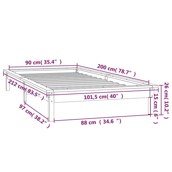 Schwarzes Holzbett mit LEDs 90x200 cm
