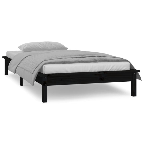 Schwarzes Holzbett mit LEDs 90x200 cm