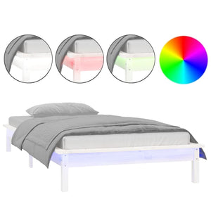 Massivholzbett Weiß mit LED 100x200 cm