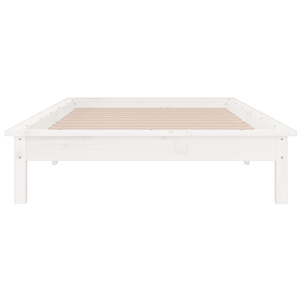 Massivholzbett Weiß mit LED 100x200 cm