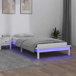Massivholzbett Weiß mit LED 100x200 cm