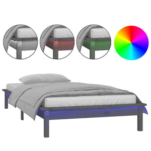 Graues Massivholzbett mit LED 100x200 cm