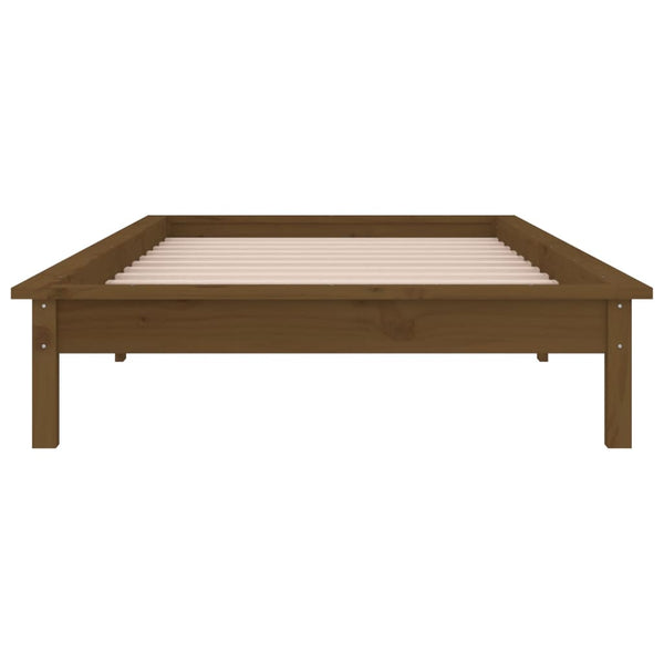 Massivholzbett mit LED Honigbraun 100x200 cm