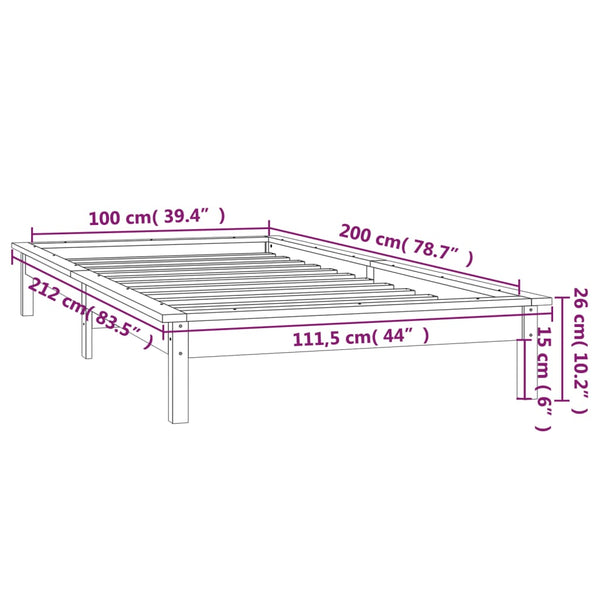 Schwarzes Massivholzbett mit LED 100x200 cm