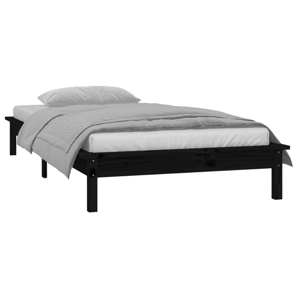 Schwarzes Massivholzbett mit LED 100x200 cm