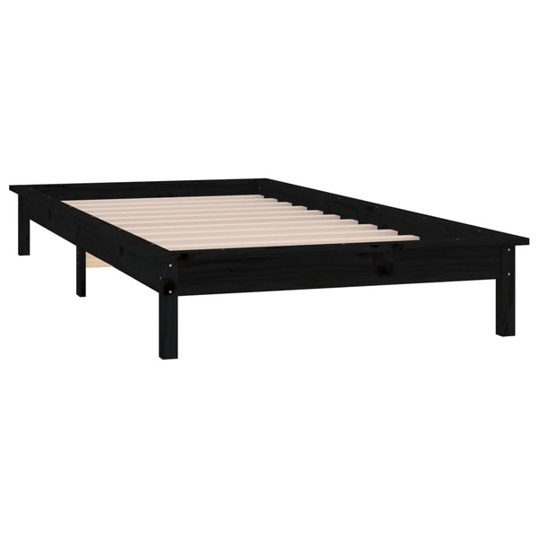 Schwarzes Massivholzbett mit LED 100x200 cm