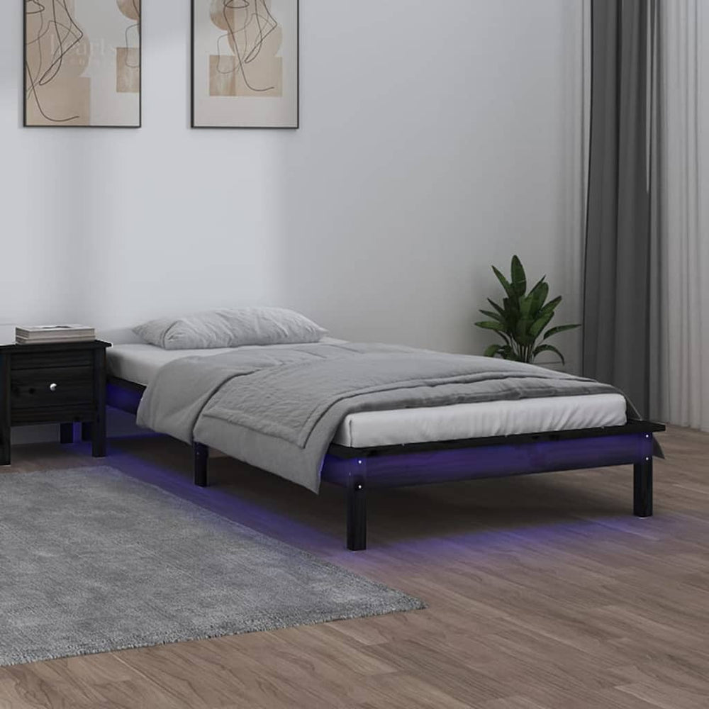 Schwarzes Massivholzbett mit LED 100x200 cm