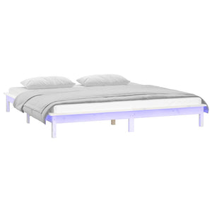 Massivholzbett mit LED Weiß 120x200 cm