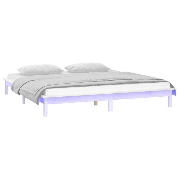 Massivholzbett mit LED Weiß 120x200 cm