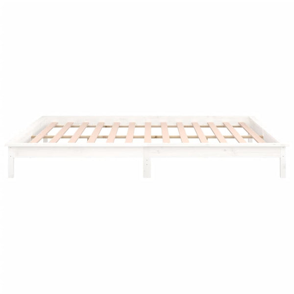 Massivholzbett mit LED Weiß 120x200 cm