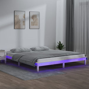 Massivholzbett mit LED Weiß 120x200 cm