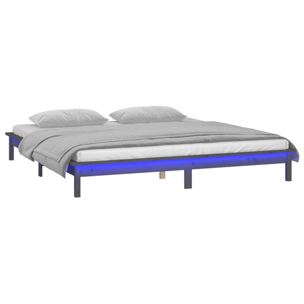 Massivholzbett Grau mit LED 120x200 cm