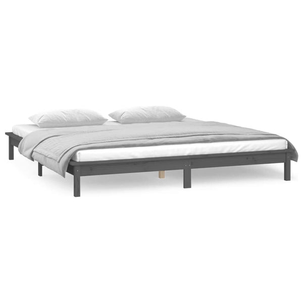 Massivholzbett Grau mit LED 120x200 cm