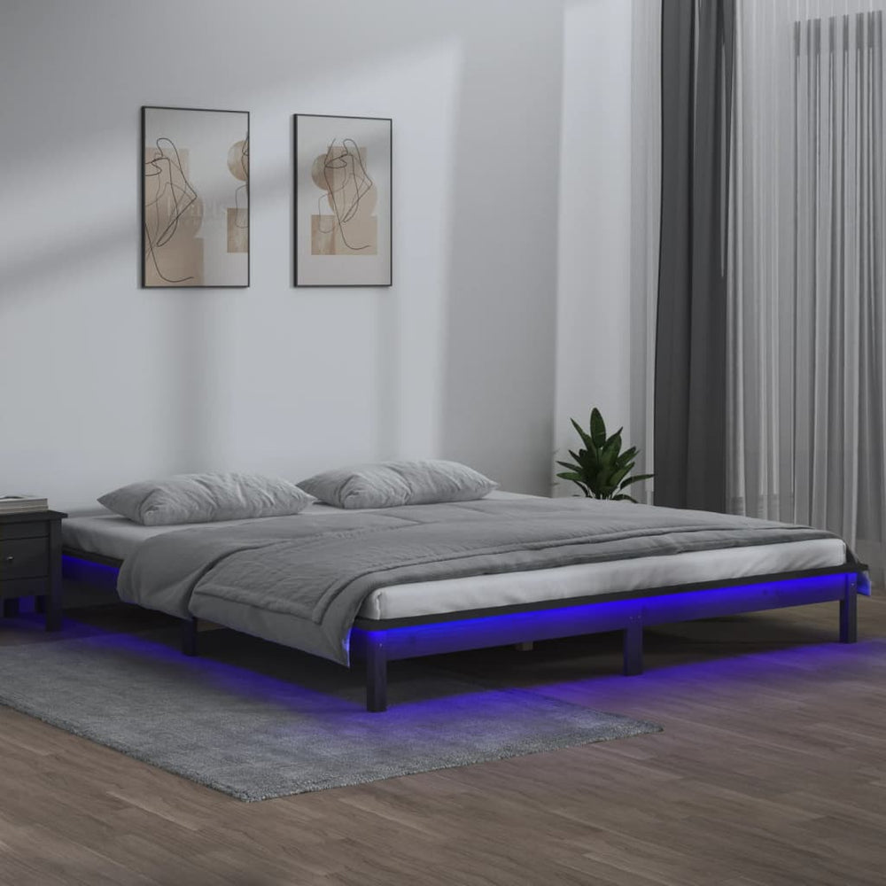 Massivholzbett Grau mit LED 120x200 cm
