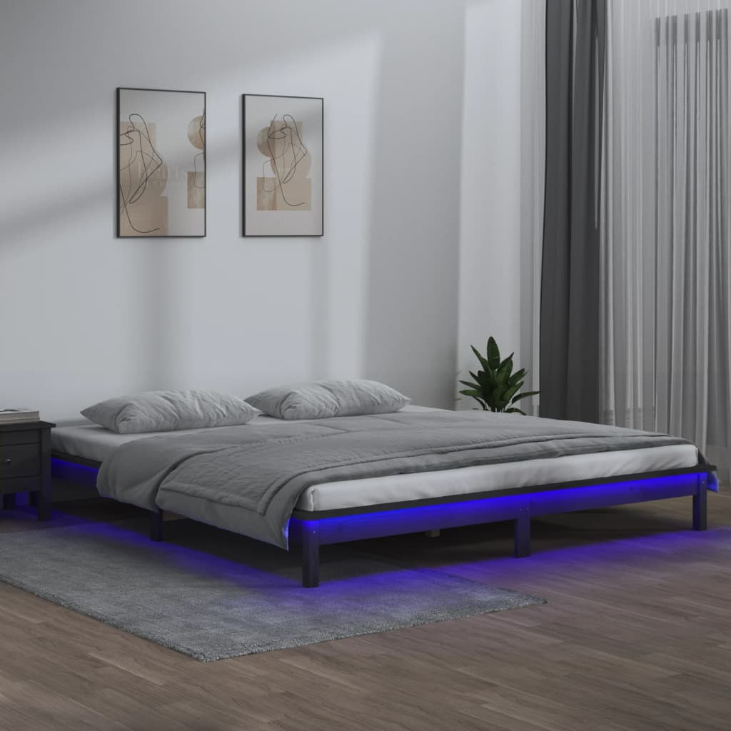 Massivholzbett Grau mit LED 120x200 cm