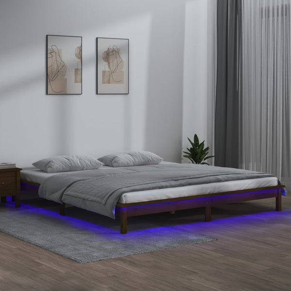Massivholzbett Honigbraun mit LED 120x200 cm