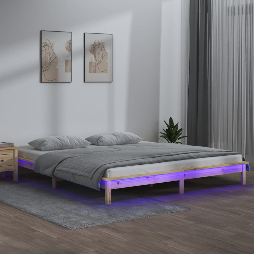 Massivholzbett mit LEDs 140x200 cm