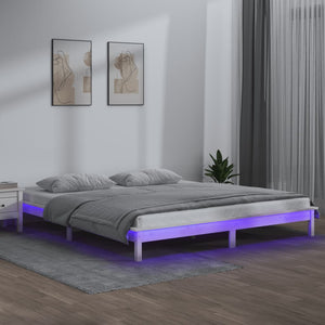 Massivholzbett mit LEDs Weiß 140x200 cm