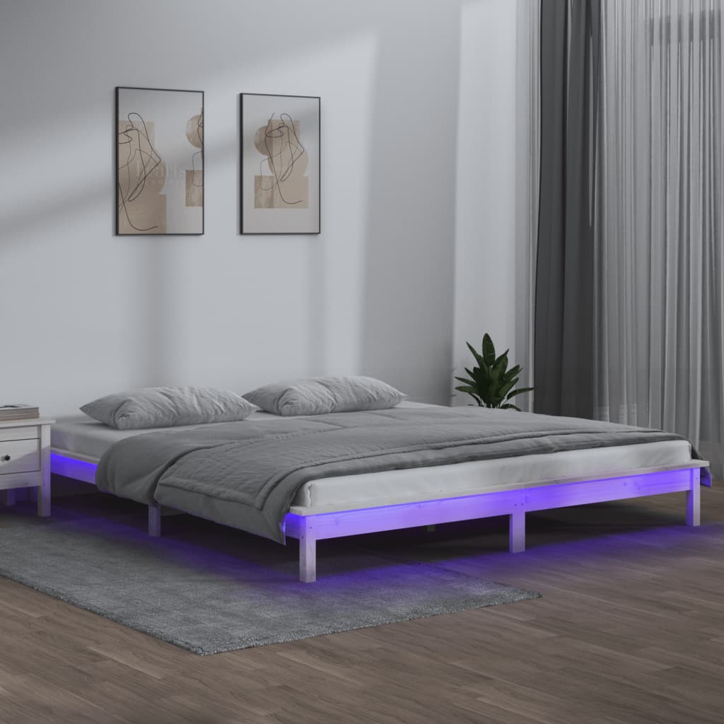 Massivholzbett mit LEDs Weiß 140x200 cm