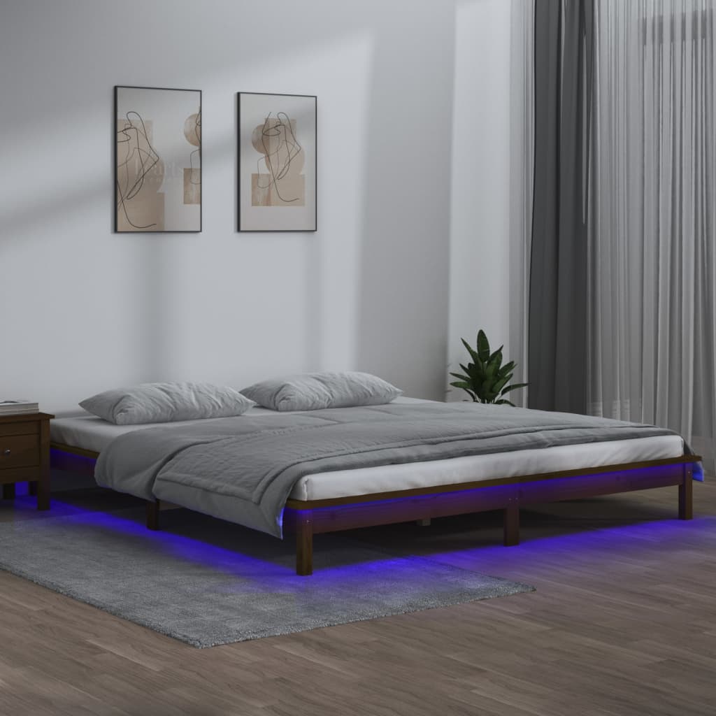 Massivholzbett mit LEDs 140x200 cm Honigbraun