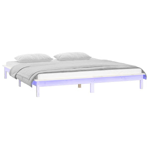Holzbett mit LED Weiß 160x200 cm