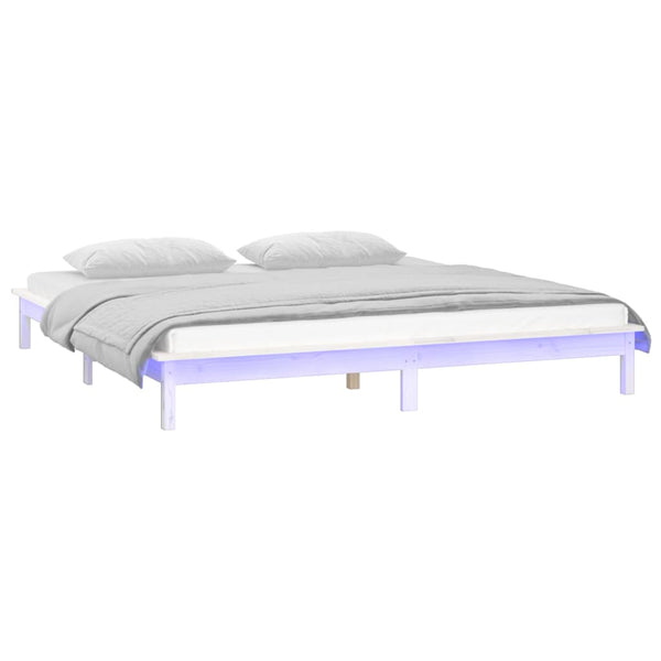 Holzbett mit LED Weiß 160x200 cm