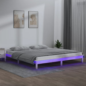 Holzbett mit LED Weiß 160x200 cm