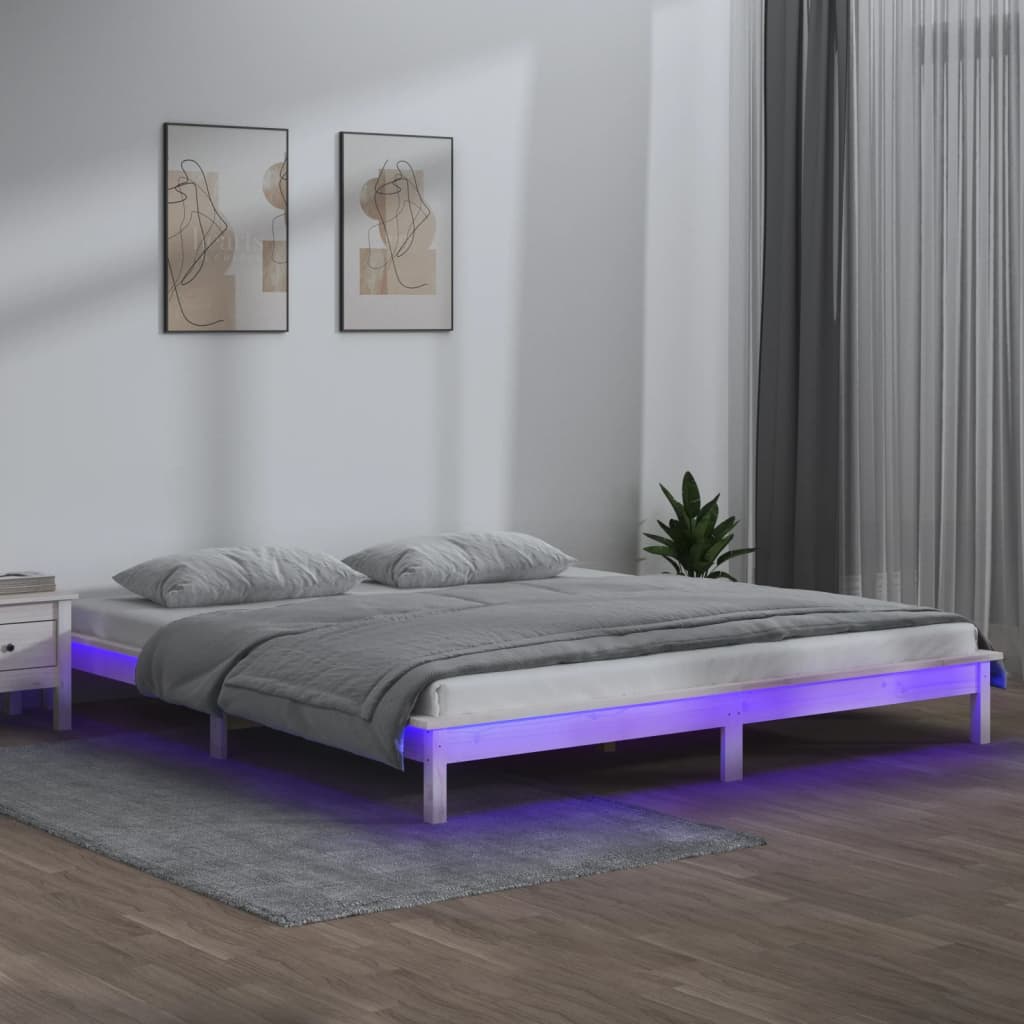 Holzbett mit LED Weiß 160x200 cm