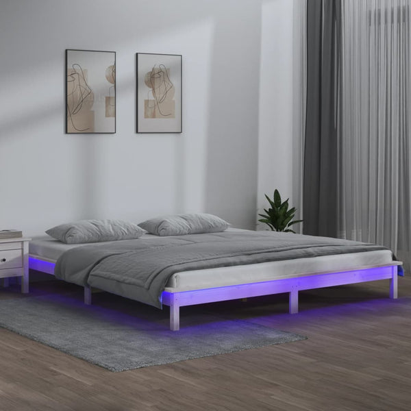 Holzbett mit LED Weiß 160x200 cm