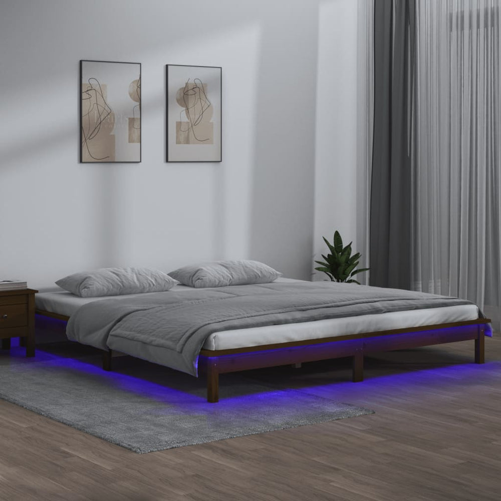 Massivholzbett mit LEDs 160x200 cm Honigbraun