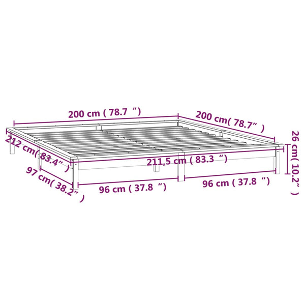 Massivholzbett mit LEDs 200x200 cm
