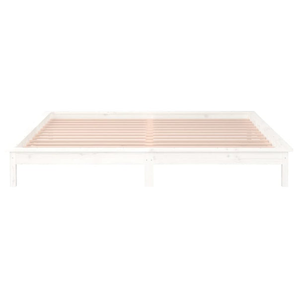 Massivholzbett mit LED Weiß 200x200 cm