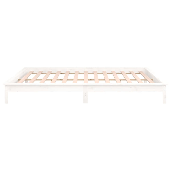 Massivholzbett mit LED Weiß 200x200 cm