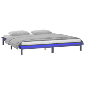 Massivholzbett Grau 200x200 cm mit LED