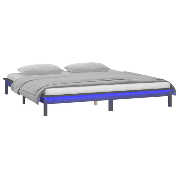 Massivholzbett Grau 200x200 cm mit LED