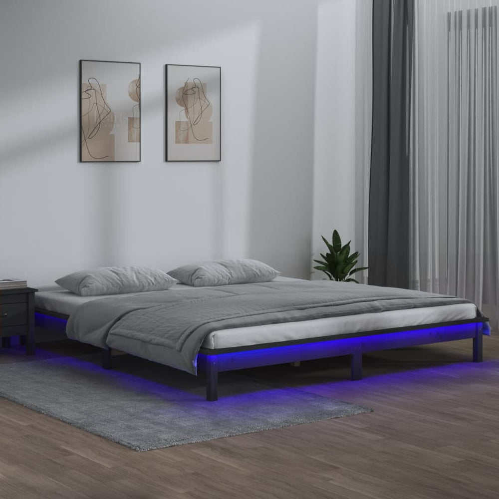 Massivholzbett Grau 200x200 cm mit LED