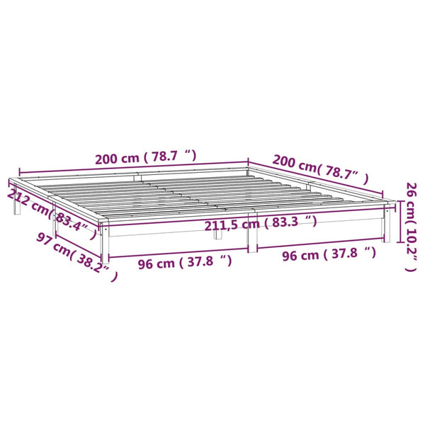 Massivholzbett mit LED Schwarz 200x200 cm