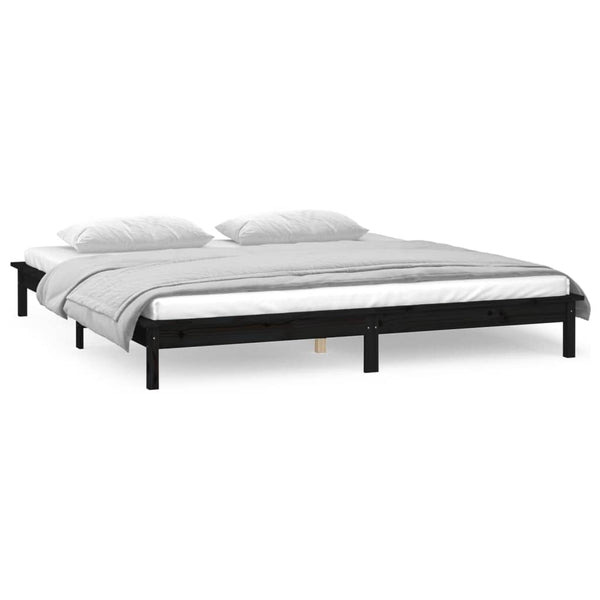 Massivholzbett mit LED Schwarz 200x200 cm