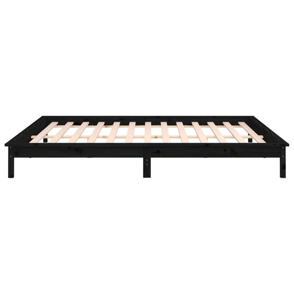 Massivholzbett mit LED Schwarz 200x200 cm