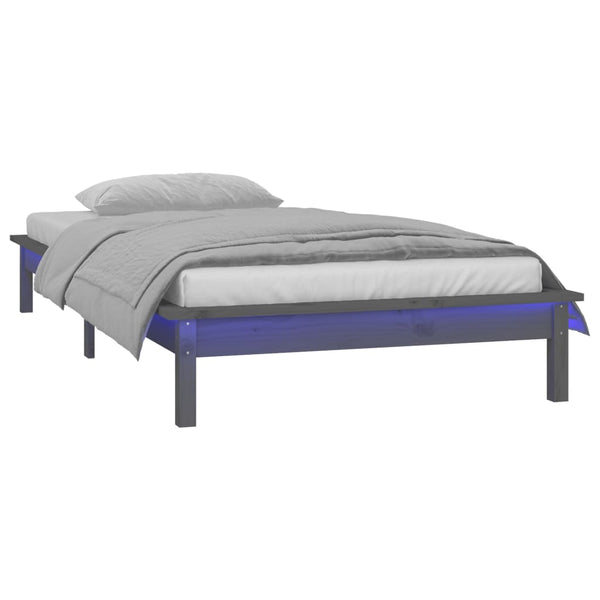 Graues Massivholzbett mit LEDs 75x190 cm