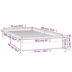 Graues Massivholzbett mit LEDs 75x190 cm